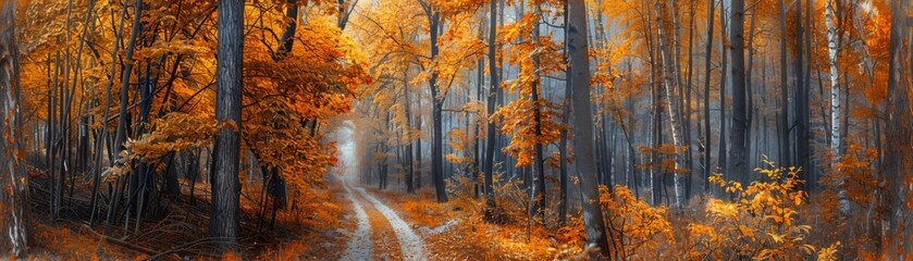 Fototapeta premium Autumn Forest Path with Golden Foliage