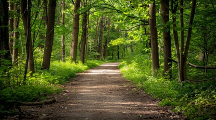 Fototapeta premium Forest Trail Through Trees in Summer 
