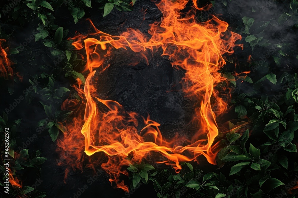 Wall mural Raging fire surrounded by lush greenery