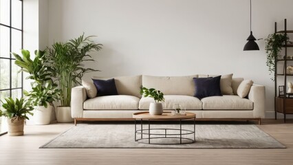 Modern Spacious Living Room, Minimalist Design with Elegant Furnishings