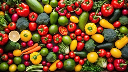 Dark Background Freshness, A Collection of Vibrant Vegetables featuring Broccoli, Zucchini, Squash, and Tomatoes
