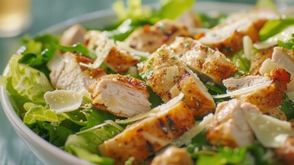 Delicious grilled chicken salad with fresh greens