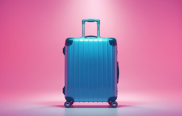Blue suitcase with travel accessories on a pastel background, representing preparation for a trip and adventure