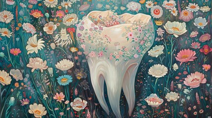 Tooth blooming with flowers for dental health designs