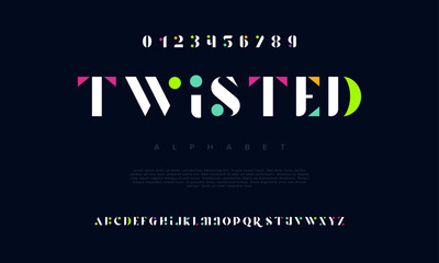 Twisted creative geometric modern urban alphabet font. Digital abstract futuristic, fashion, sport, minimal technology typography. Simple numeric vector illustration