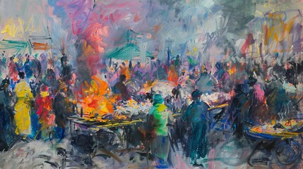 Vibrant Night Market Street Food Painting For Urban Design