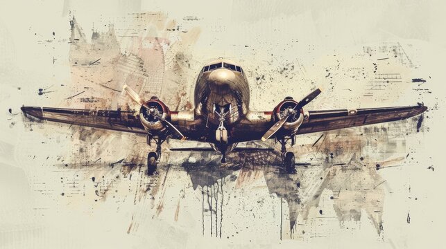 Vintage airplane silhouette on grunge background for travel design