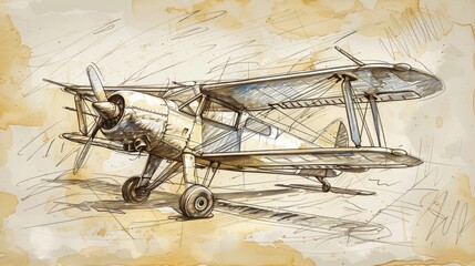 Vintage airplane sketch for travel or aviation themed designs