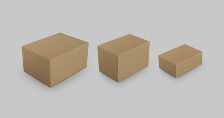 Rectangular Cardboard Box Set. 3D Illustration.