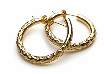 Hammered hoop earrings, isolated on white