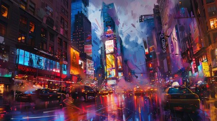 Vintage camera in a rainy city for cyberpunk themed designs