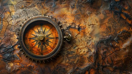 Fototapeta premium Vintage compass on rusty textured background for travel or design themes