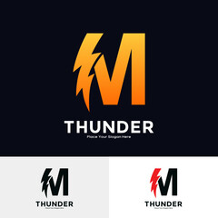 Letter M Thunder Logo vector template. Suitable for business, initial Lightning Bolt, corporate, technology, and poster illustration symbol