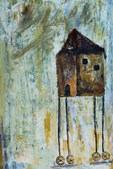 Casa en lo alto con casa beige, arte abstracto.