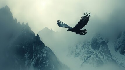 Fototapeta premium Eagle silhouette merging with mountain peaks