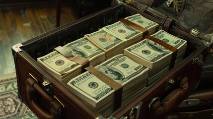 Vintage suitcase full of money for financial or crime themed designs