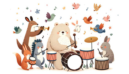 Naklejka premium やわらかい雰囲気の動物の音楽隊
