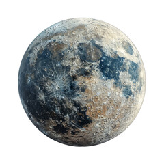 A large, round, blue and white moon with a lot of craters