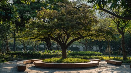 A decorative tree planted in a public park