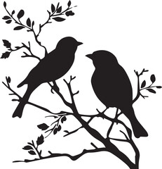 set of silhouettes of birds on a branch