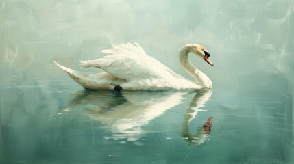 Obraz premium White swan on a lake reflecting peace and tranquility
