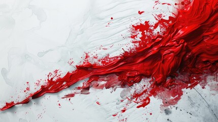  "Vibrant Contrast: Red Paint Stroke on White Watercolor Canvas"