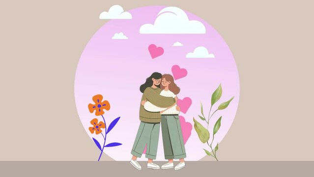 Best Friends Day, a simple animation of two people hugging as a symbol of friendship and mutual love