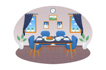 Dining room with foods vector illustration.