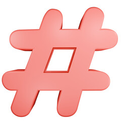 red Hashtag symbol 3D PNG
