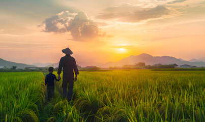 Rice, grains, and vegetables grown by farmers in the fields