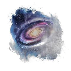 Fototapeta premium A painting of a spiral galaxy with a bright yellow center