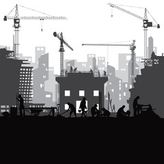 Obraz premium Construction vector background, Worker in a building site, Labor day background.