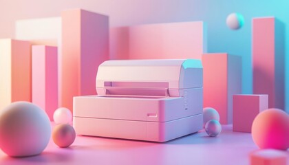 Printer icon 3d blender pastel color Abstract background with light colour palette
