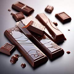 vector 3d realistic chocolate pieces. brown delicious bars