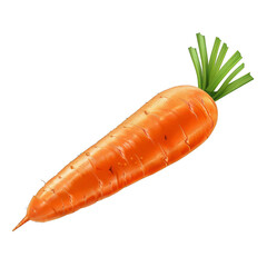 A carrot is shown in its natural form, with its green top and orange root