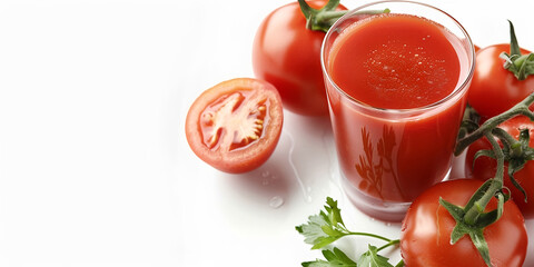 Healthy tomato juice isolated on white background.