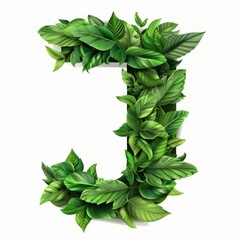 The word J made of leaves. Easy to remove background. Tropical leaves collection.