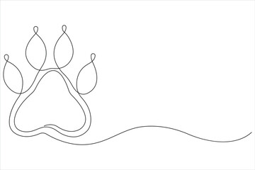 Dog paw in continuous one line art drawing of pet animal foot print concept outline vector © Shemol
