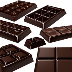 vector 3d realistic chocolate pieces. brown delicious bars