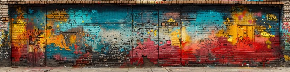 An old brick wall in a city covered with layers of graffiti and street art.  © Elle Arden 