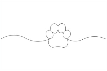 Cat paw in continuous one line art drawing of pet animal foot print concept outline vector
