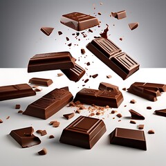 vector 3d realistic chocolate pieces. brown delicious bars