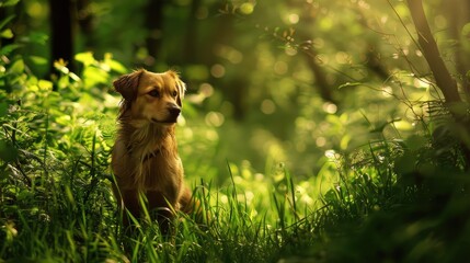 Naklejka premium Dog in Lush Forest Clearing