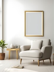 Cozy home interior with frame mockup, 3d render
