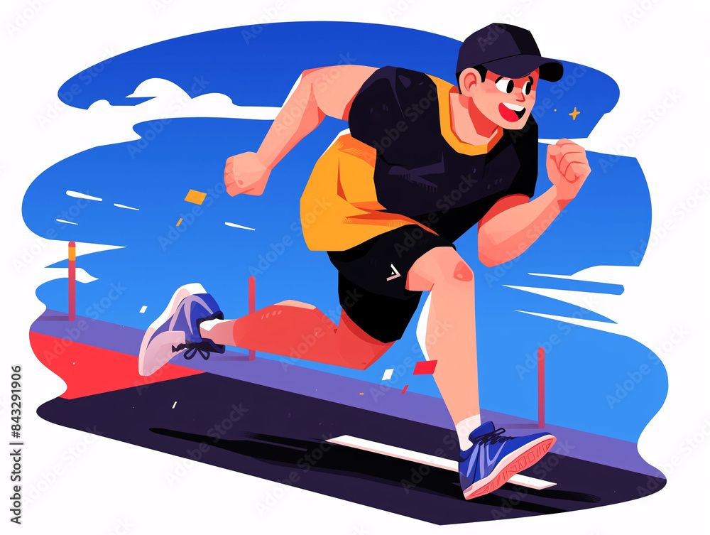 Wall mural Character running sports illustration, athlete training marathon sprint poster