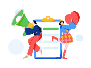 Invite friends to conduct questionnaire flat vector concept operation hand drawn illustration
