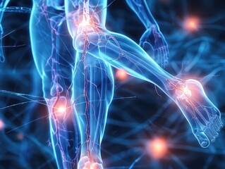 Anatomic Detail: 3D Rendered Human Leg with Nerves and Blood Vessels