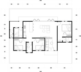 Architecture plan with furniture. home floor plan, isolated on white background, stock illustration.