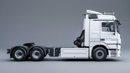 White truck with grey background, truck side profile, white german semitrredder truck, truck photography,