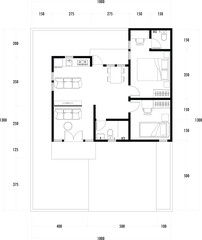 Architecture plan with furniture. home floor plan, isolated on white background, stock illustration.